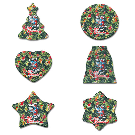 Hawaii Ceramic Ornament Mele Kalikimaka Santa Shark Tropical Style