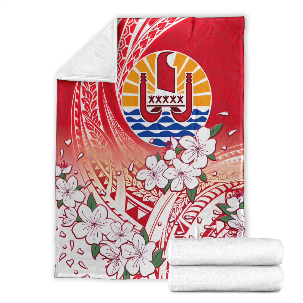 Tahiti Premium Blanket Polynesian Pattern Style White Flowers