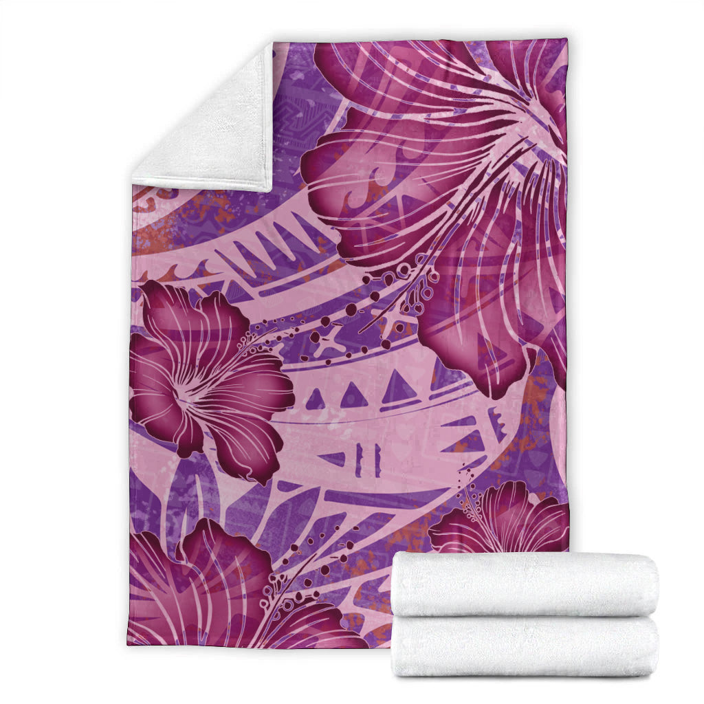 Hawaii Premium Blanket Polynesian Motif Purple Hibiscus