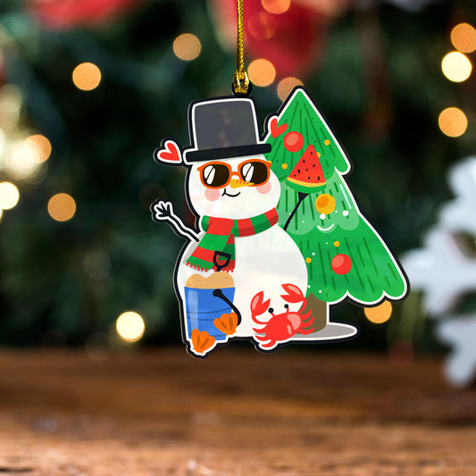Hawaii Custom Personalised Acrylic And Wooden Ornament Hawaii Acrylic And Wooden Ornament Snowman Happy Holidays