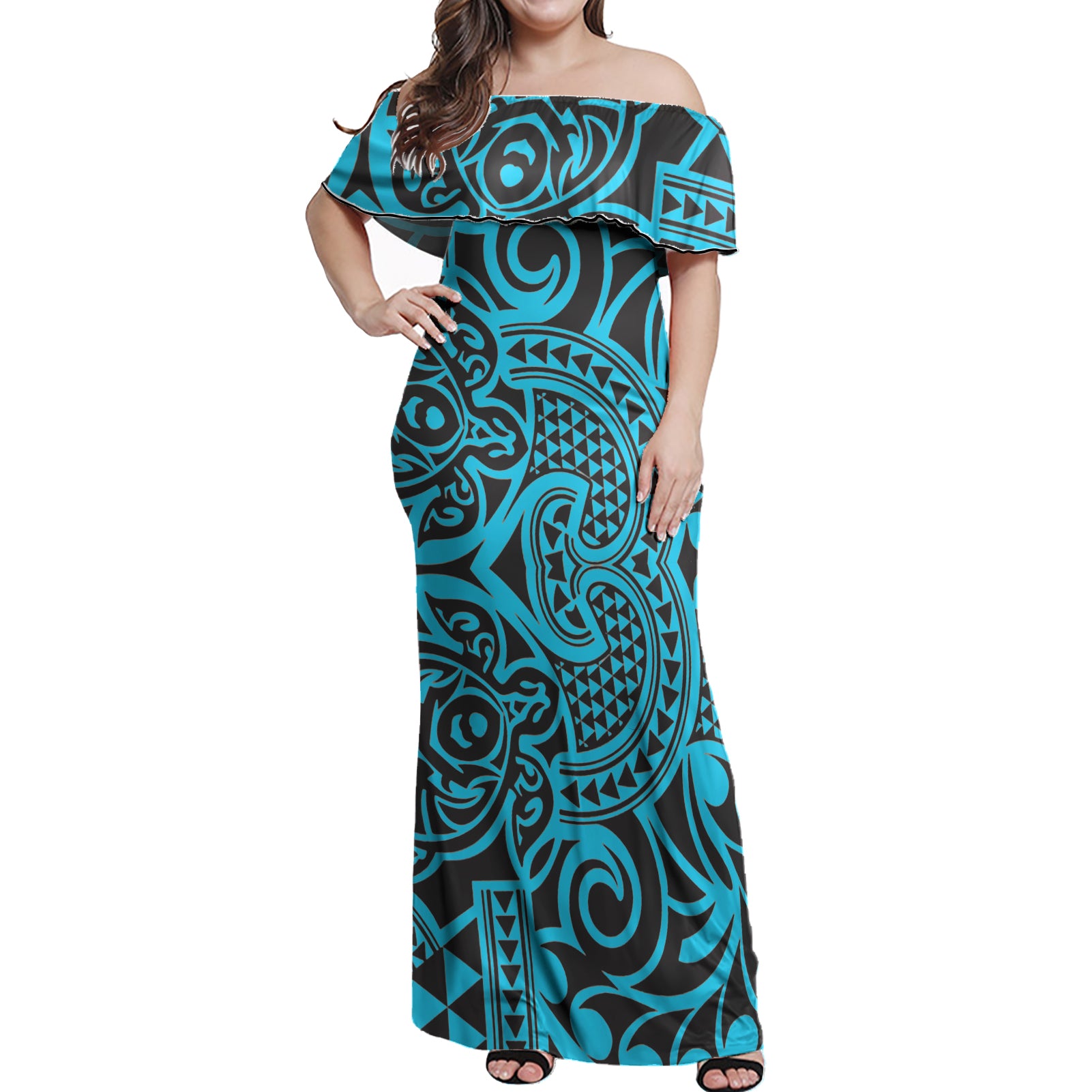 Polynesian Woman Off Shoulder Long Dress - Polynesian Pattern 07