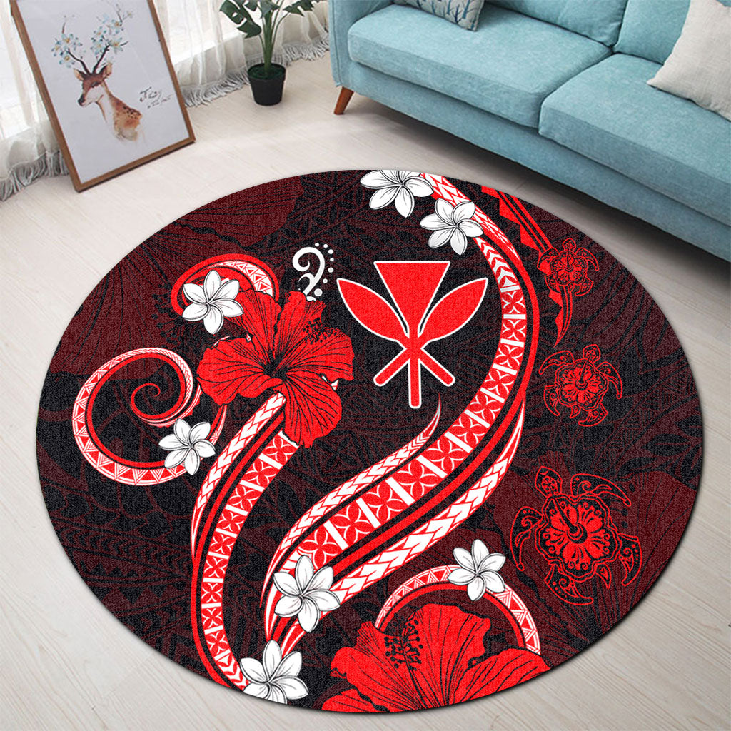 Hawaii Round Rug Kanaka Maoli Hibiscus Turtle Ocean Pacific Red Style