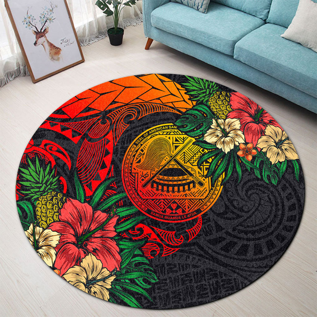 American Samoa Round Rug Polynesian Coat Of Arms Tropical