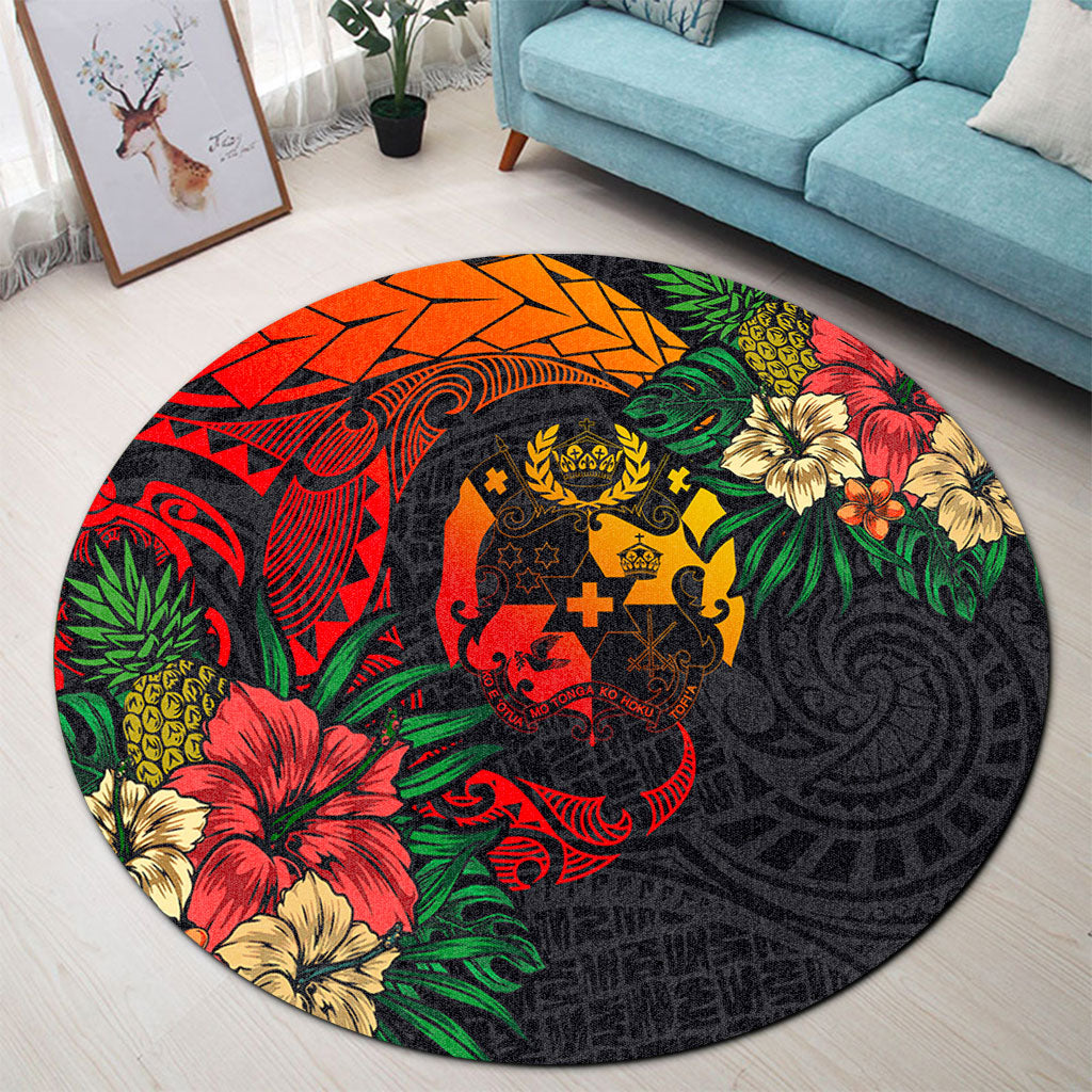 Tonga Round Rug Polynesian Coat Of Arms Tropical