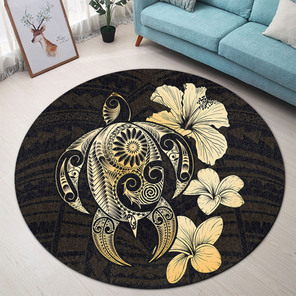 Hawaii Round Rug Hibiscus Plumeria Mix Polynesian Turtle