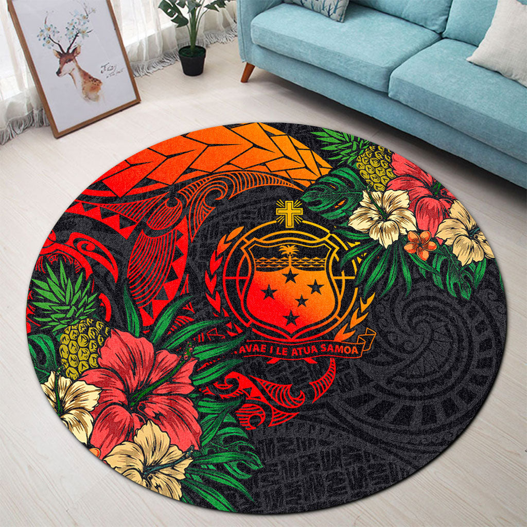 Samoa Round Rug Polynesian Coat Of Arms Tropical