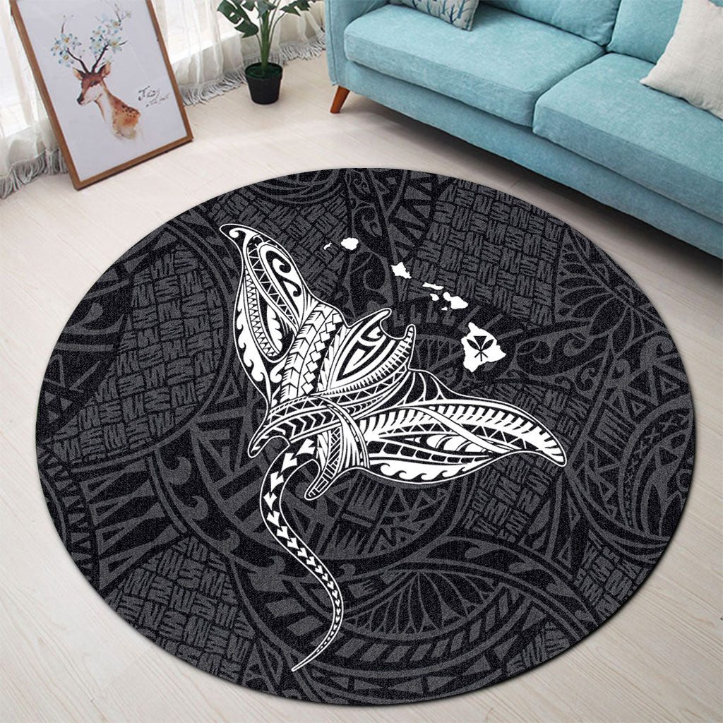 Hawaii Round Rug Hawaiian Map Polynesian Tribal Ray Tattoo