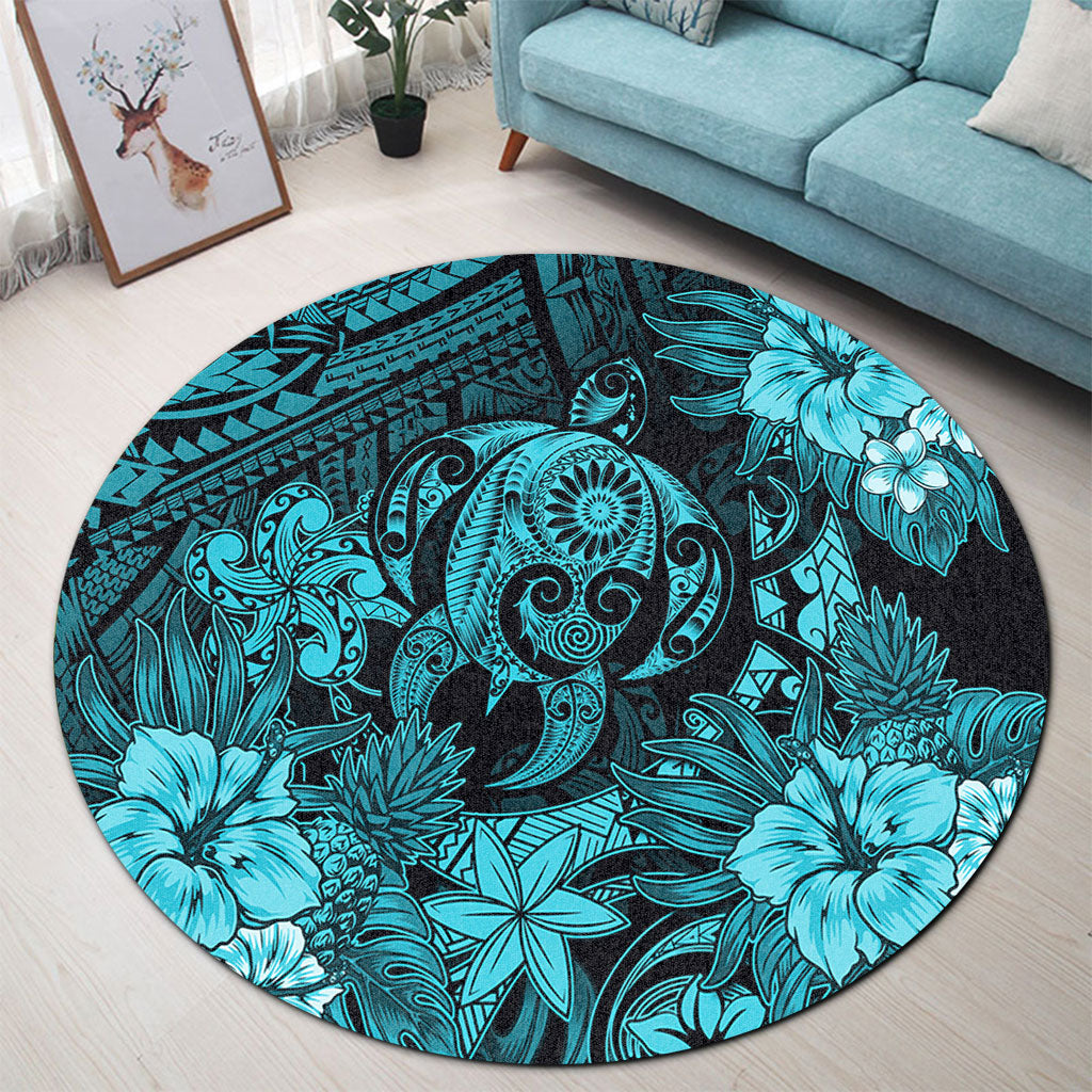 Hawaii Round Rug Tribal Polynesia Sea Turtle Design Pacific Dream