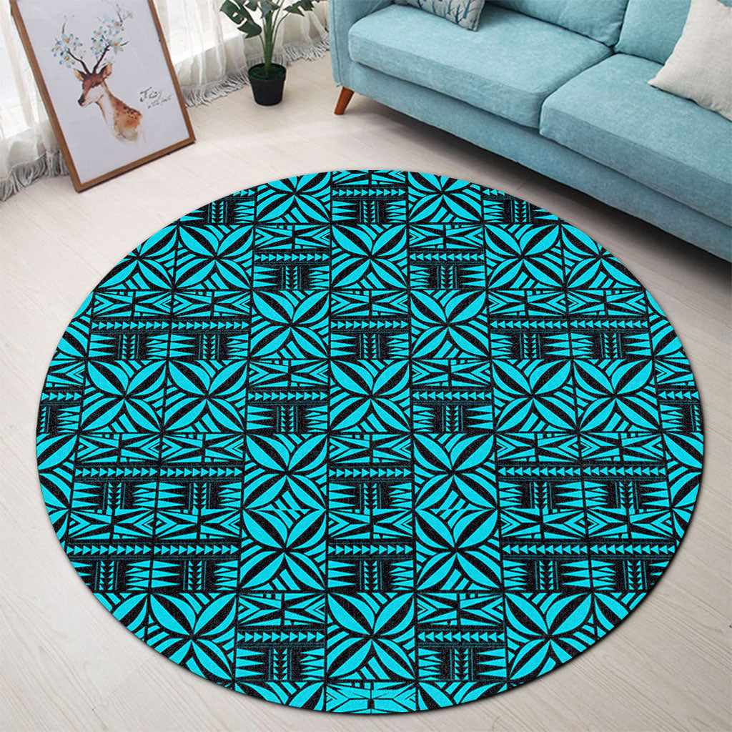 Samoa Round Rug Design Stretch Print Fabric Turquoise