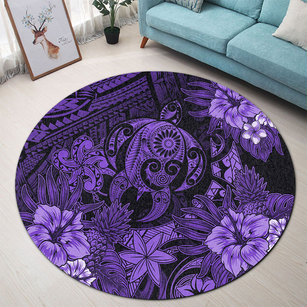 Hawaii Round Rug Tribal Polynesia Sea Turtle Design Pacific Dream