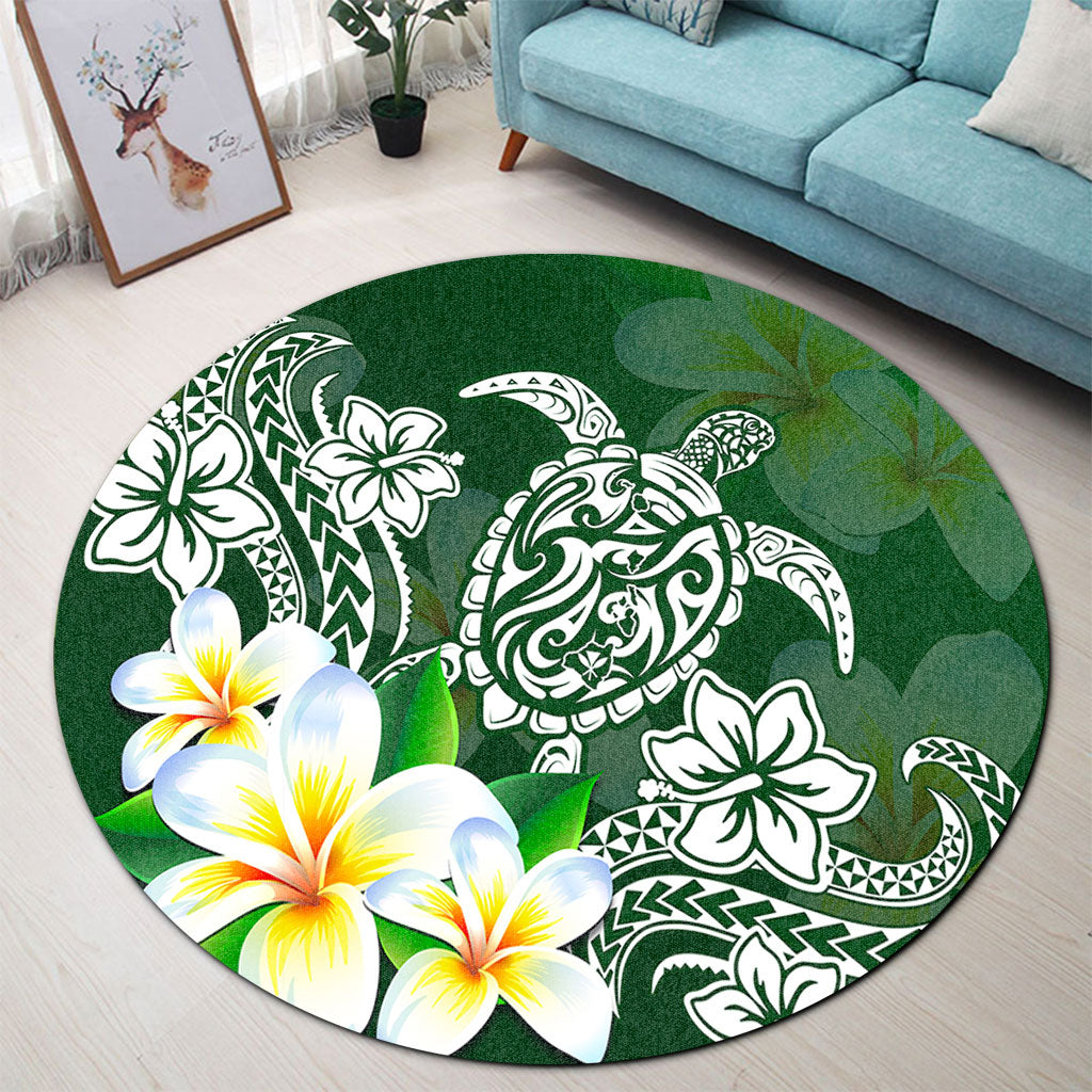 Hawaii Round Rug Polynesian Turtle Tattoo Plumeria Original Style