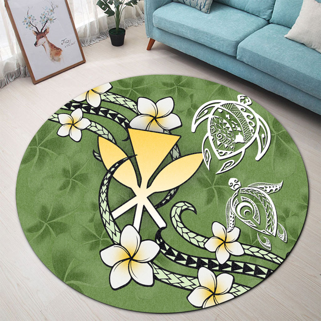 Hawaii Round Rug Kanaka And Turtle Map Plumeria Polynesia