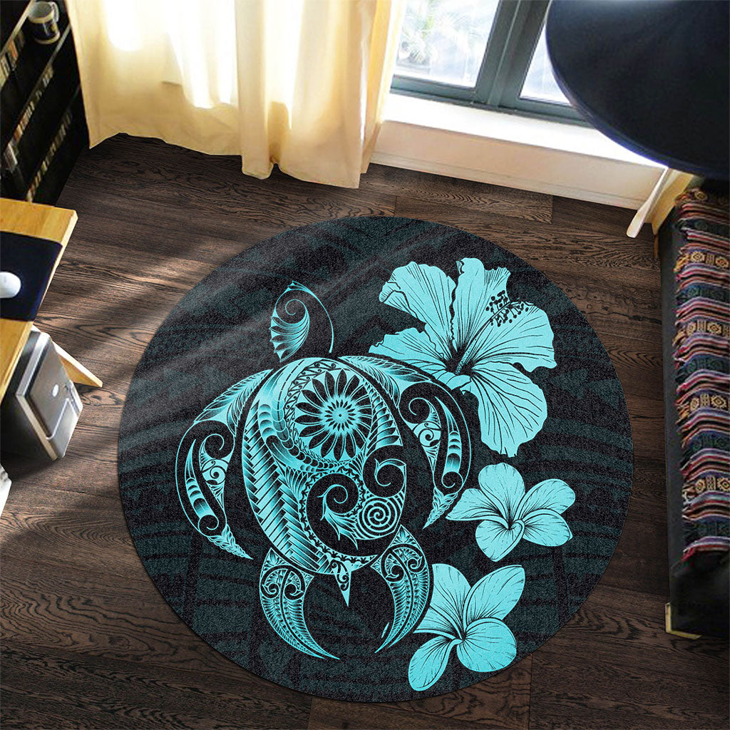 Hawaii Round Rug Hibiscus Plumeria Mix Polynesian Turtle
