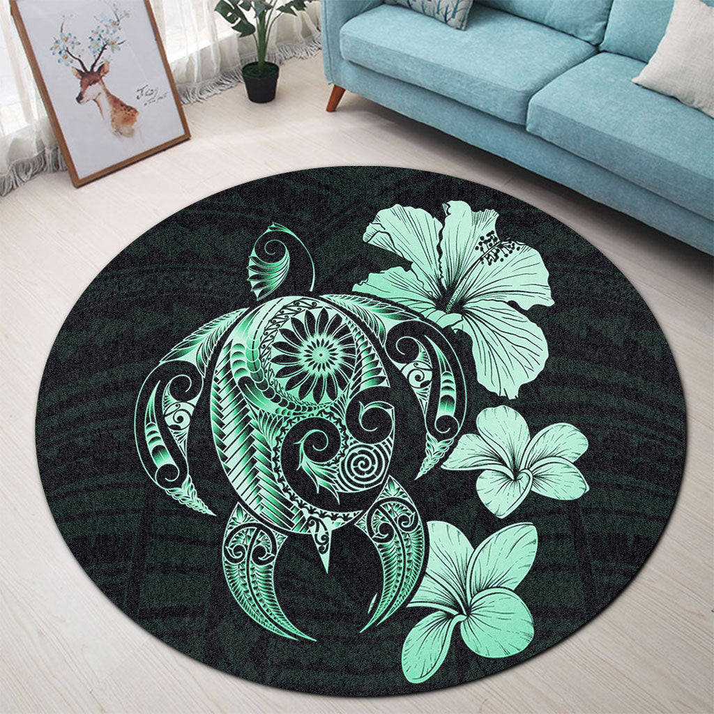 Hawaii Round Rug Hibiscus Plumeria Mix Polynesian Turtle