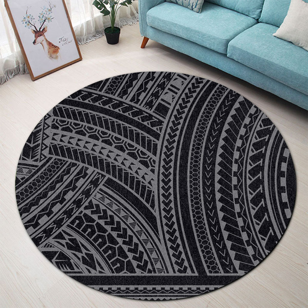 Hawaii Round Rug Polynesia Pattern Gray