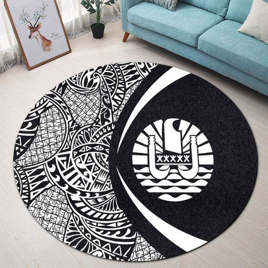 French Polynesia Round Rug Lauhala White Circle Style