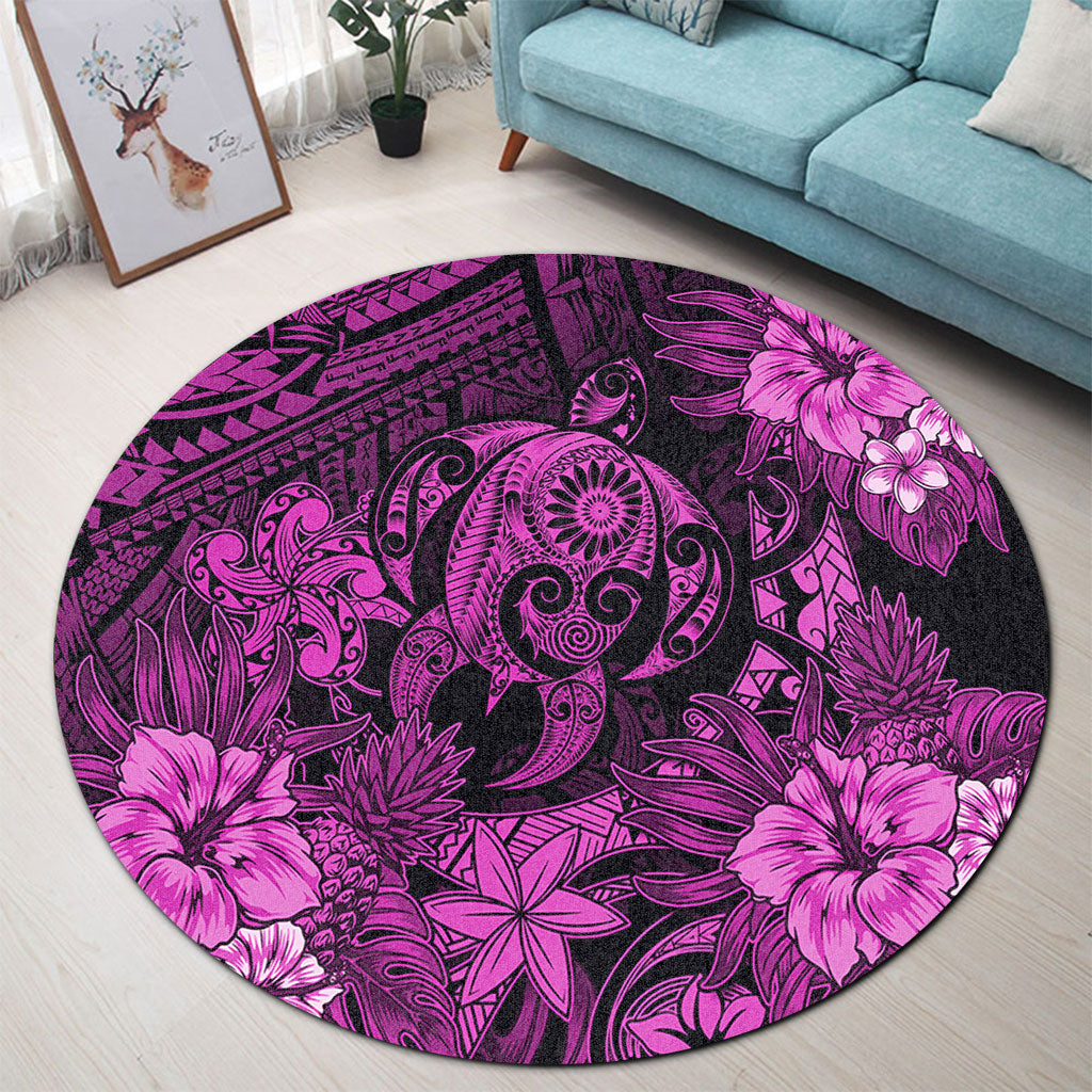 Hawaii Round Rug Tribal Polynesia Sea Turtle Design Pacific Dream