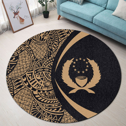 Pohnpei State Round Rug Lauhala Gold Circle Style