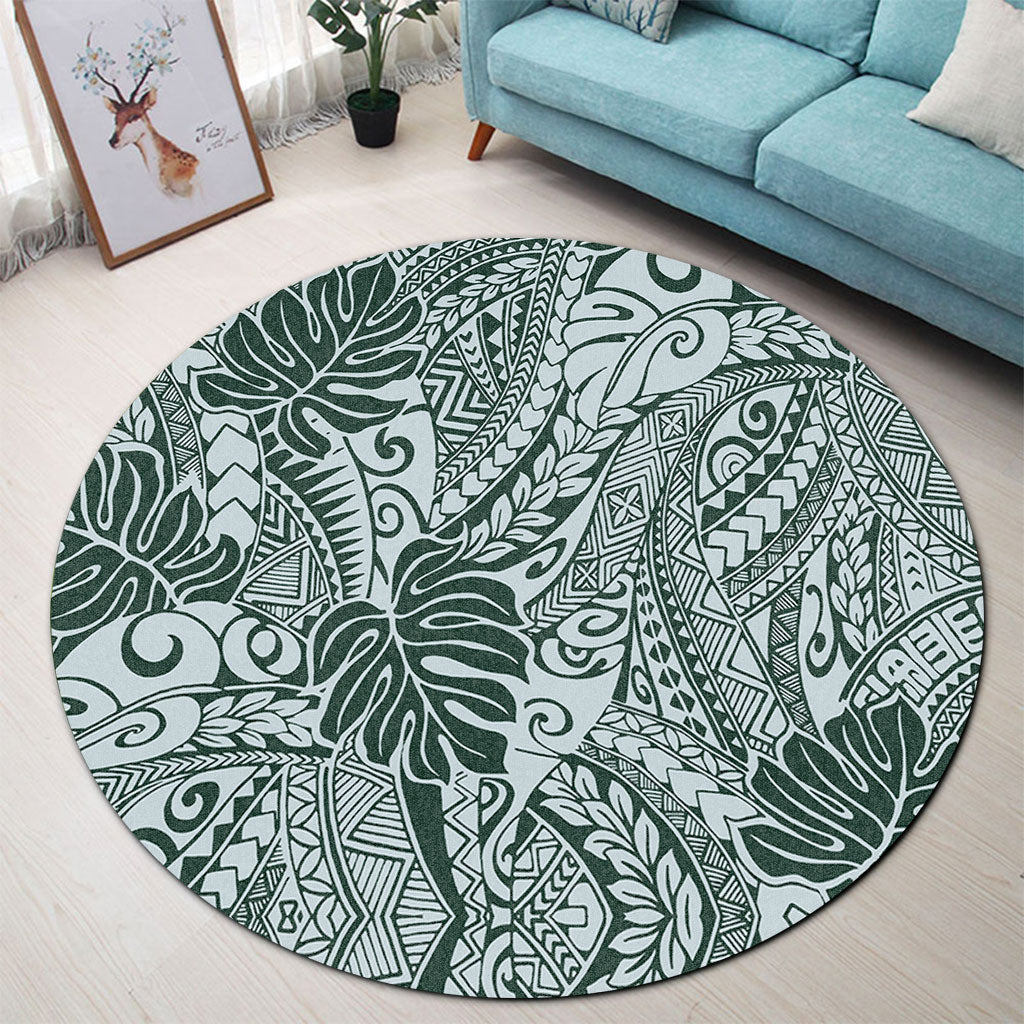 Hawaii Round Rug Tribal Pattern Leaf
