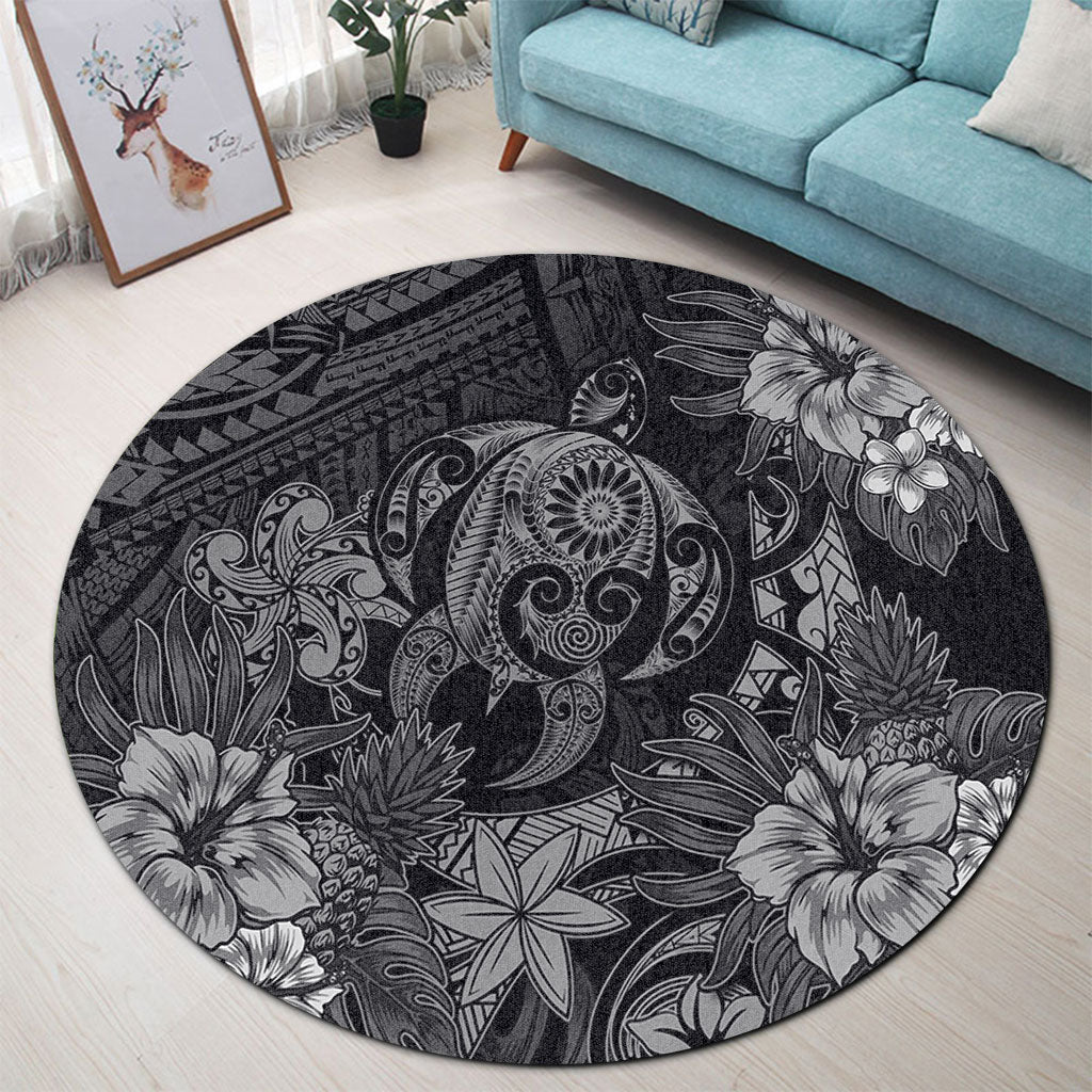 Hawaii Round Rug Tribal Polynesia Sea Turtle Design Pacific Dream