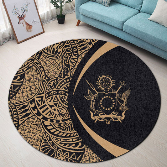 Cook Islands Round Rug Lauhala Gold Circle Style