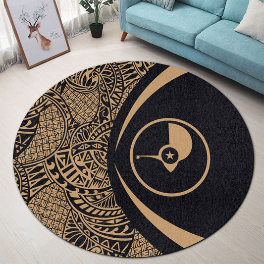 Yap State Round Rug Lauhala Gold Circle Style