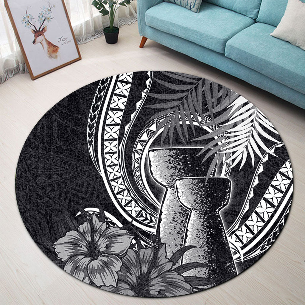 Guam Round Rug Tribal Latte Stone Tropical Style