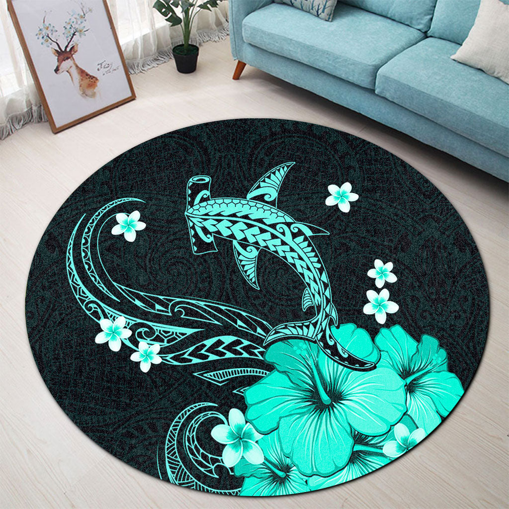 Hawaii Round Rug Shark Polynesia Tribal Tattoo