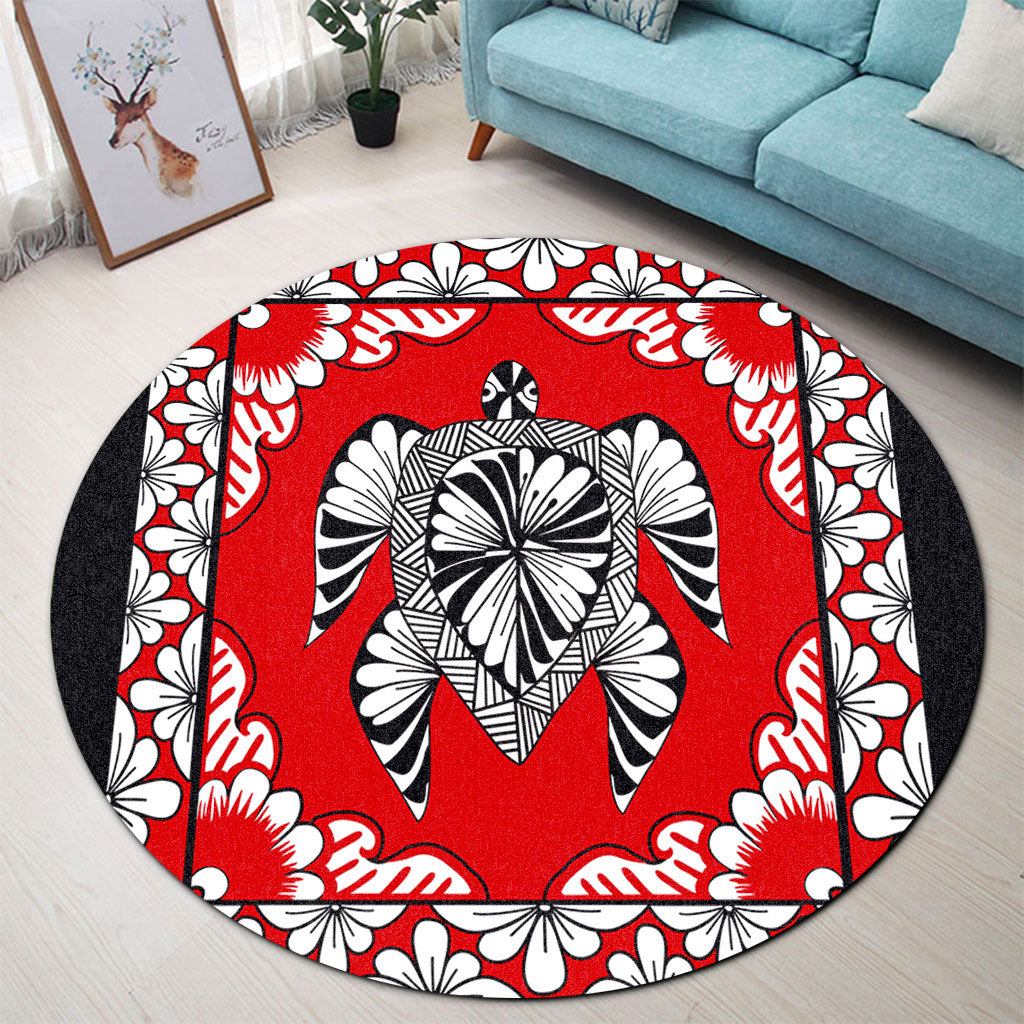 Tonga Round Rug Tapa Turtle Design