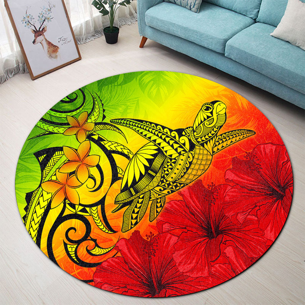 Hawaii Round Rug Tribal Polynesia Tropical Hibiscus Flower