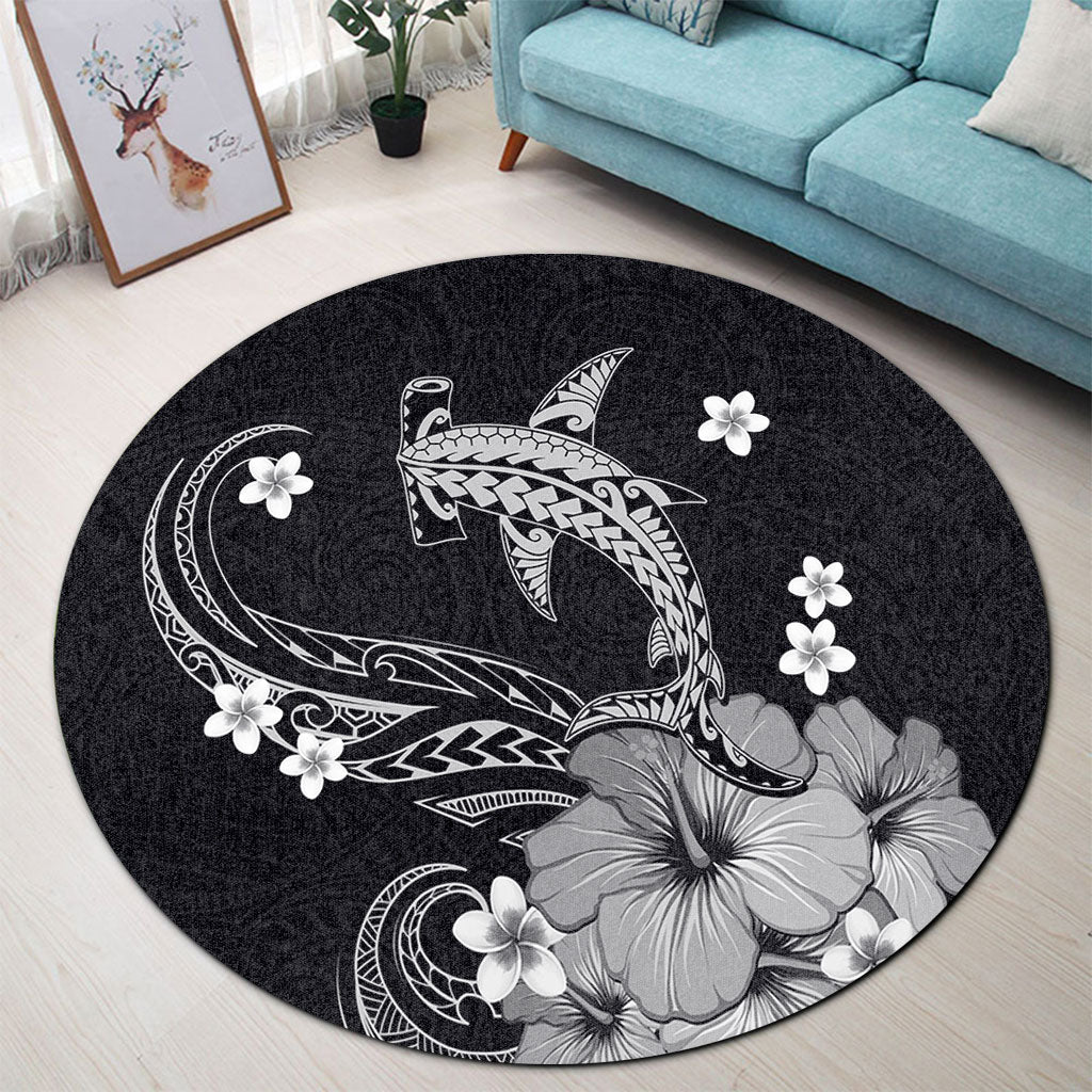 Hawaii Round Rug Shark Polynesia Tribal Tattoo