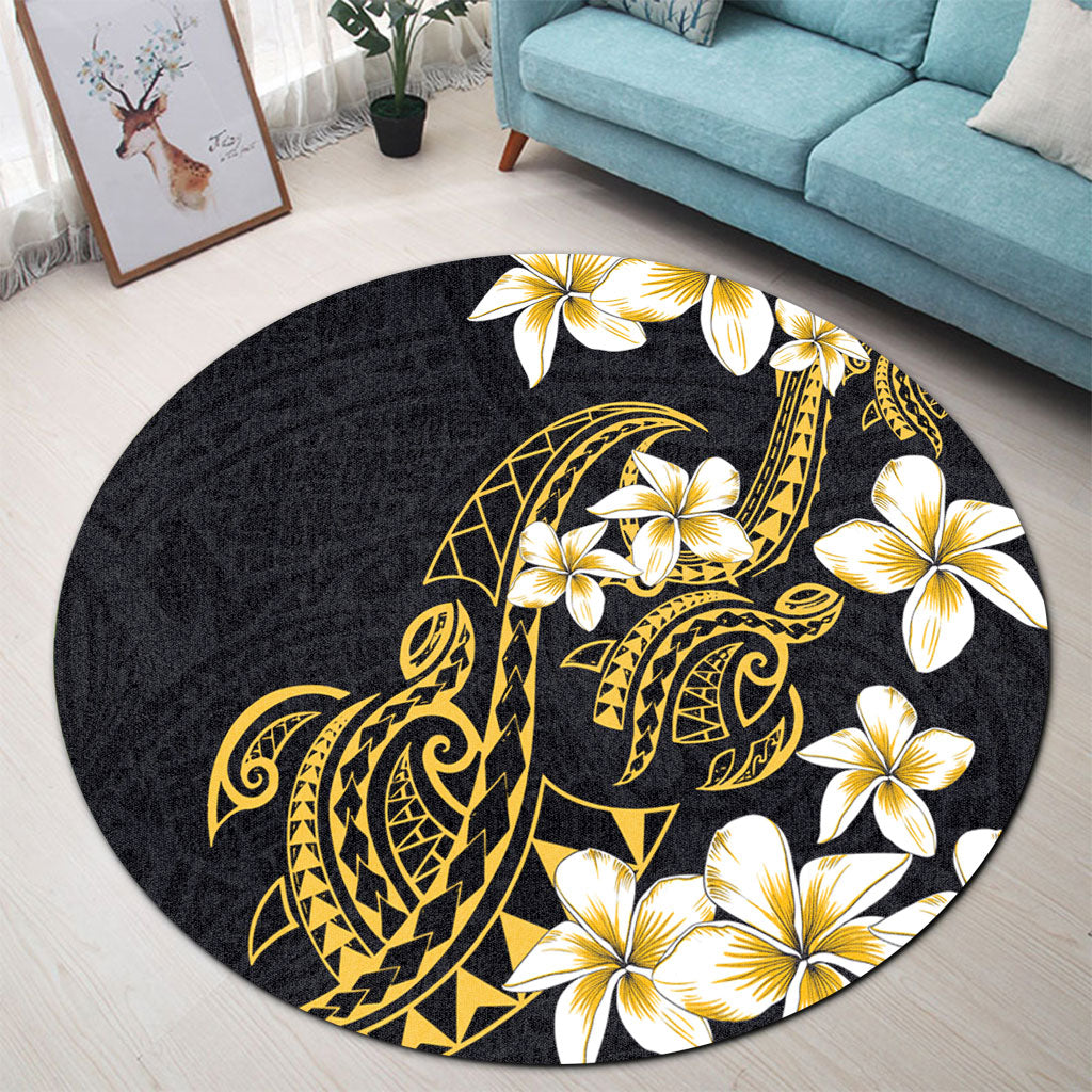 Hawaii Round Rug Polynesian Tribal Tattoo Plumeria Flower