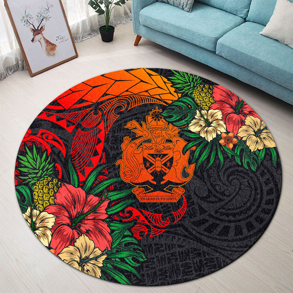 Solomon Islands Round Rug Polynesian Coat Of Arms Tropical