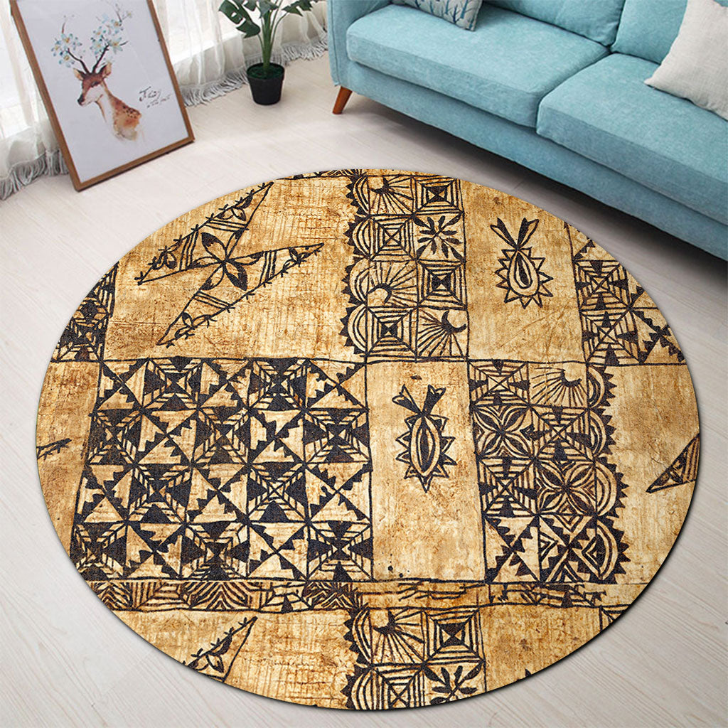 Tonga Round Rug Tapa Cloth Vintage