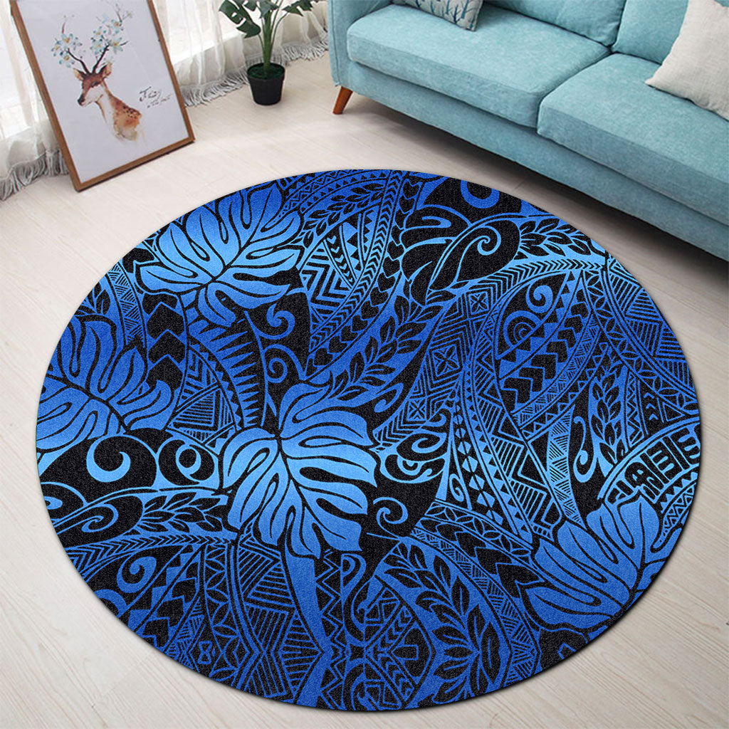 Hawaii Round Rug Tribal Polynesian Pattern Leaf
