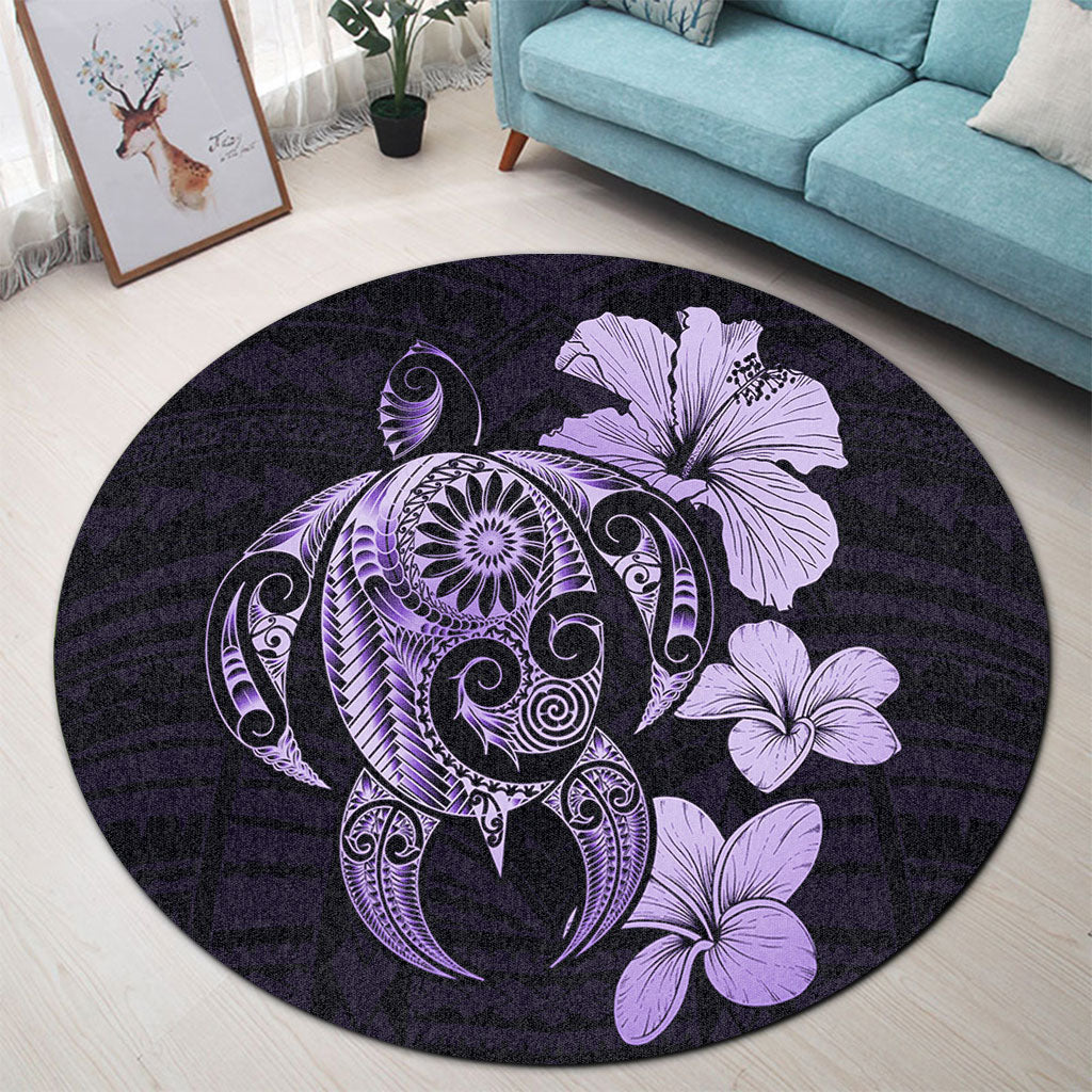 Hawaii Round Rug Hibiscus Plumeria Mix Polynesian Turtle