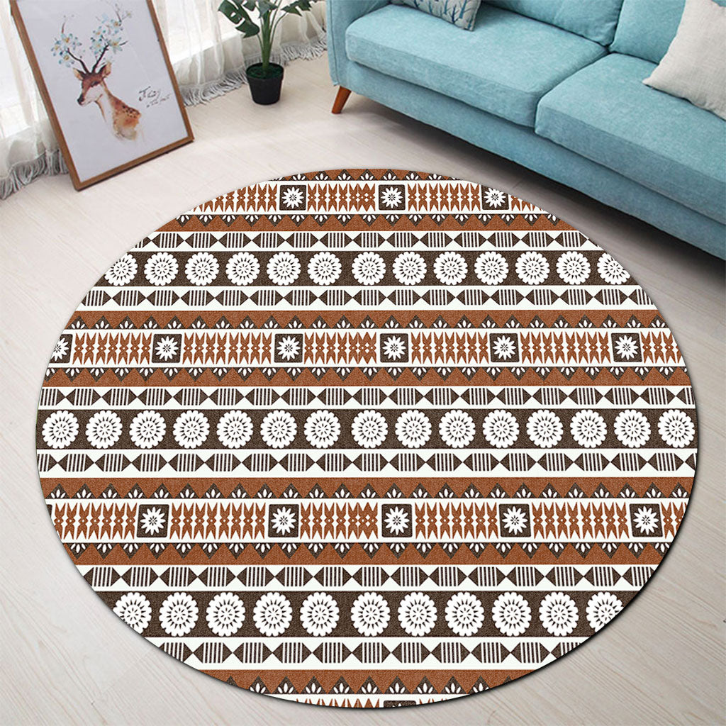 Fiji Round Rug Tapa Masi Pattern