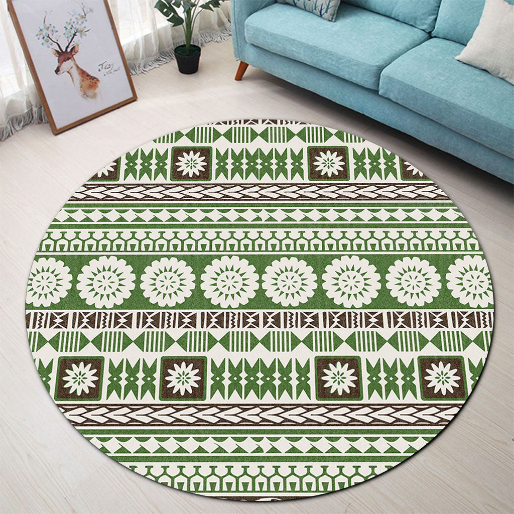 Fiji Round Rug Tapa Pattern