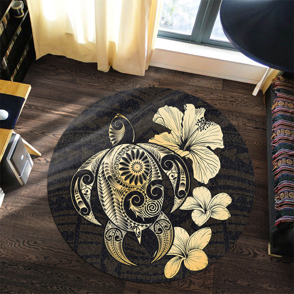 Hawaii Round Rug Hibiscus Plumeria Mix Polynesian Turtle