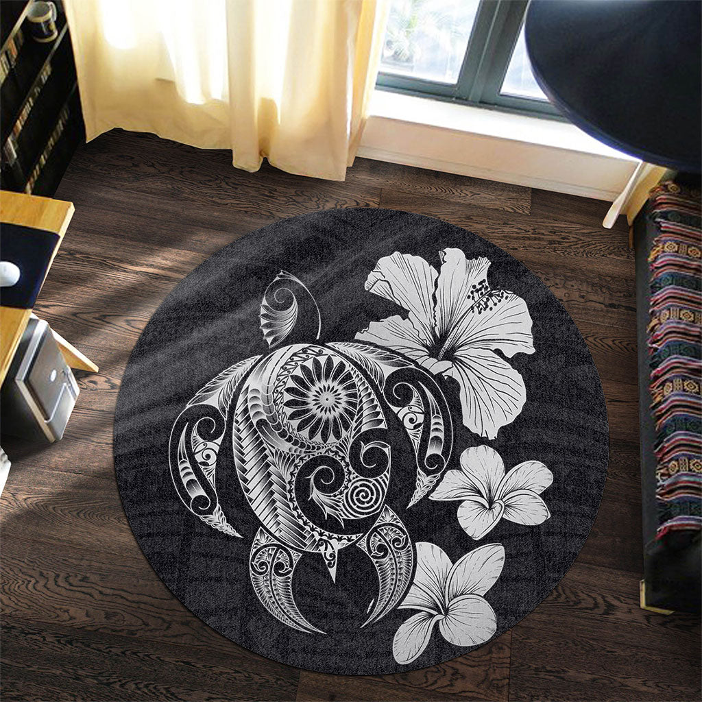Hawaii Round Rug Hibiscus Plumeria Mix Polynesian Turtle