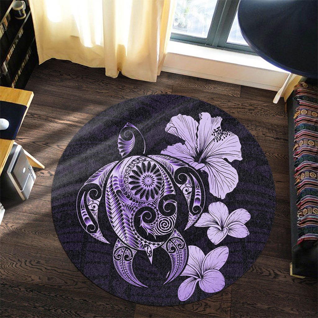 Hawaii Round Rug Hibiscus Plumeria Mix Polynesian Turtle