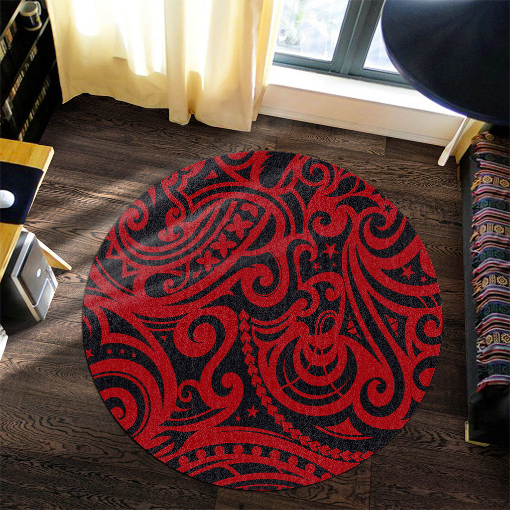 New Zealand Round Rug Maori Pattern Tattoo