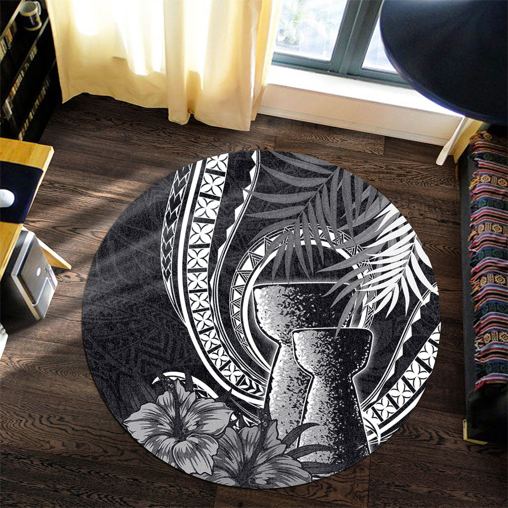Guam Round Rug Tribal Latte Stone Tropical Style