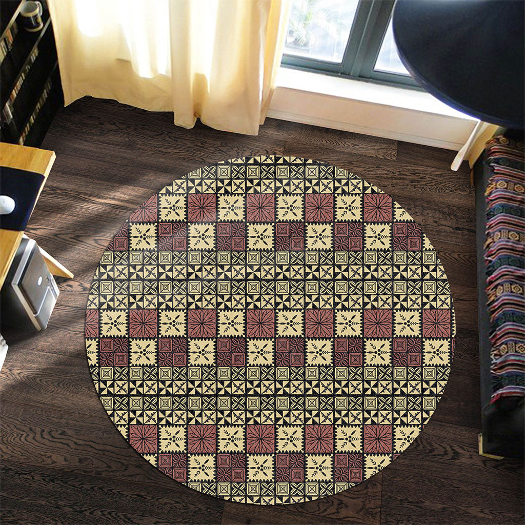 Tonga Round Rug Ngatu Style