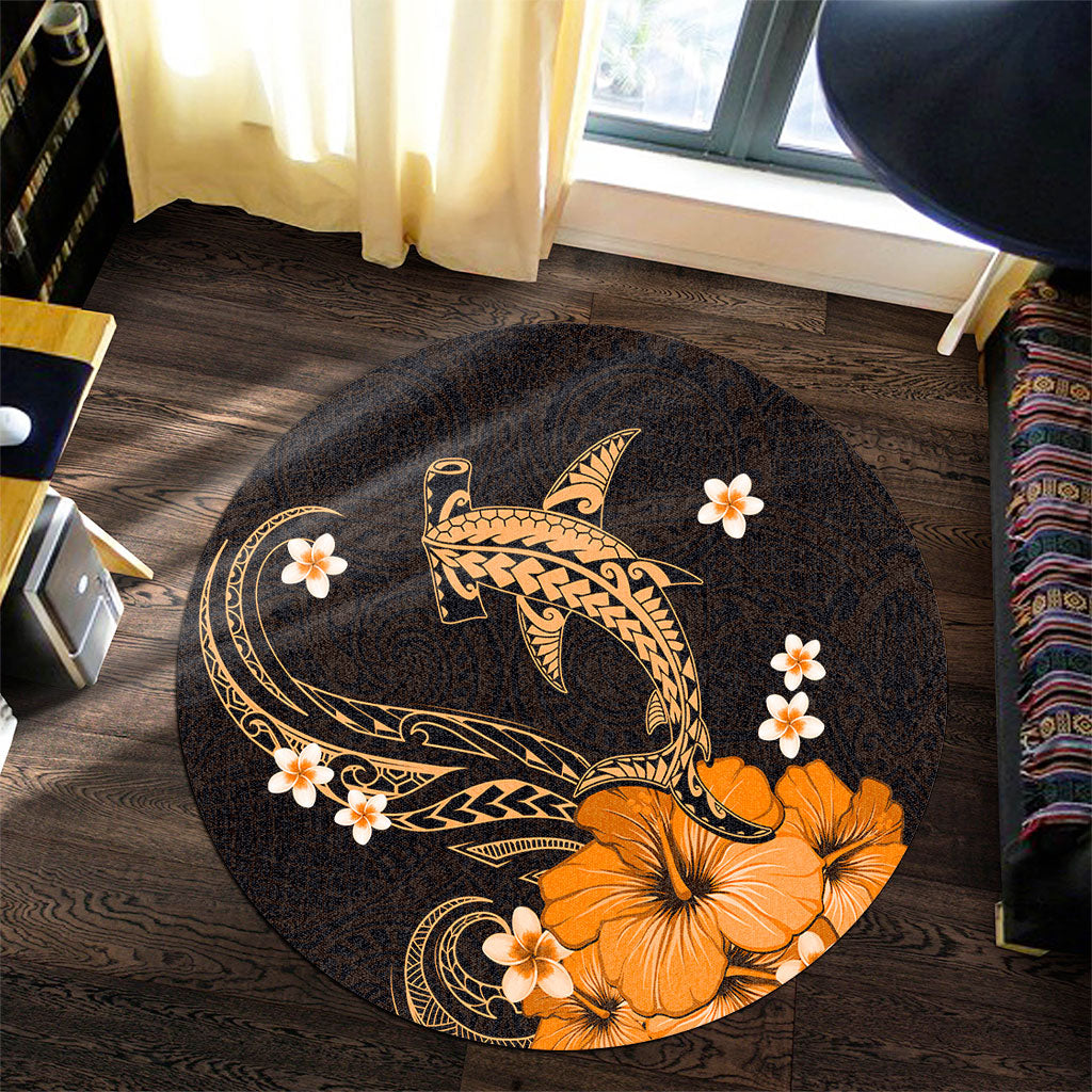 Hawaii Round Rug Shark Polynesia Tribal Tattoo