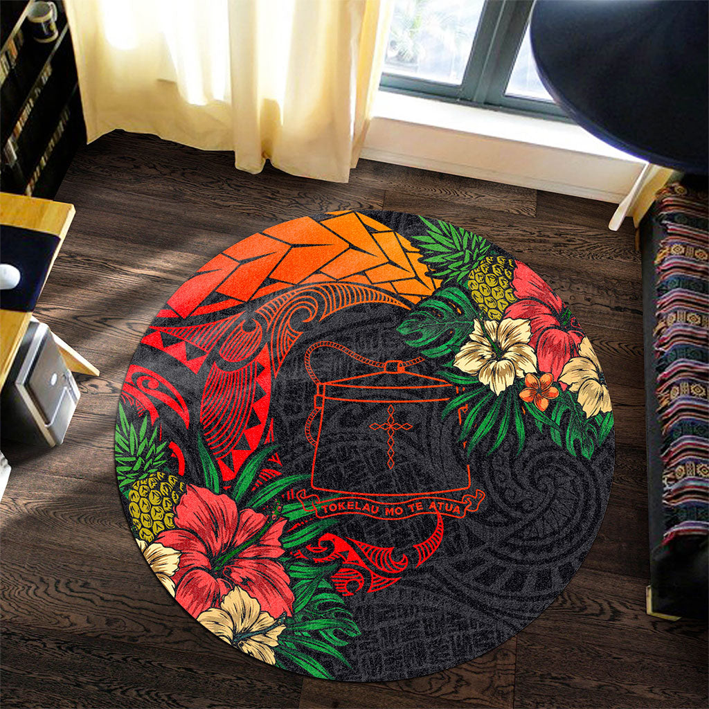 Tokelau Round Rug Polynesian Coat Of Arms Tropical