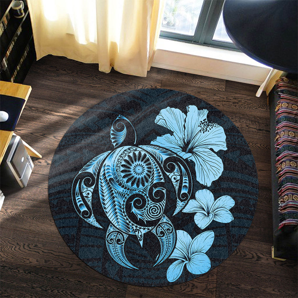 Hawaii Round Rug Hibiscus Plumeria Mix Polynesian Turtle