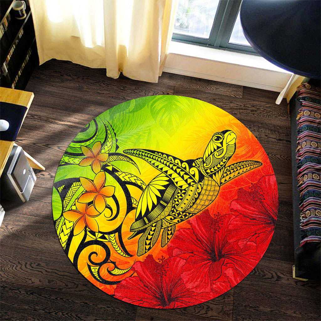 Hawaii Round Rug Tribal Polynesia Tropical Hibiscus Flower