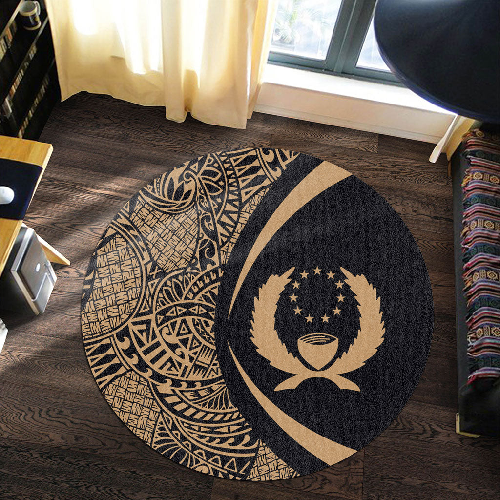 Pohnpei State Round Rug Lauhala Gold Circle Style