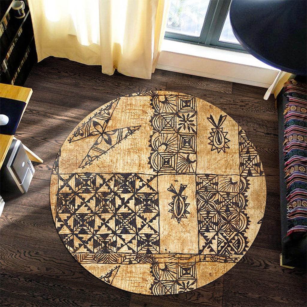 Tonga Round Rug Tapa Cloth Vintage